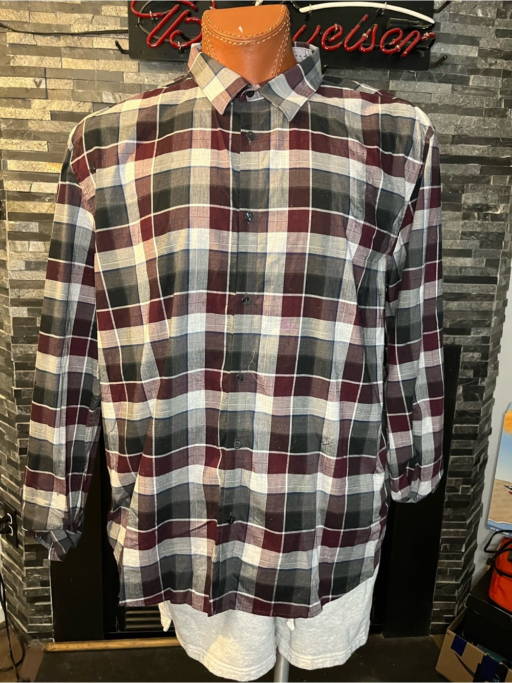 Calvin Klein Men's Burgundy & Black Plaid Button-Down Shirt